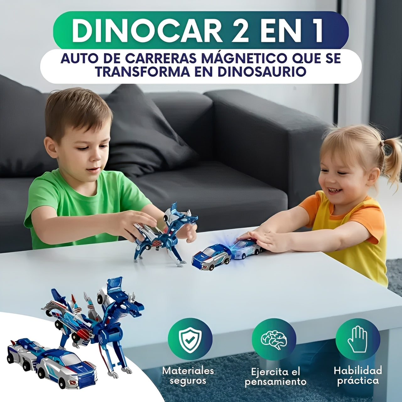 DinoCar 2 en 1 – Coche de Carreras mágnetico que se Transforma en Dinosaurio