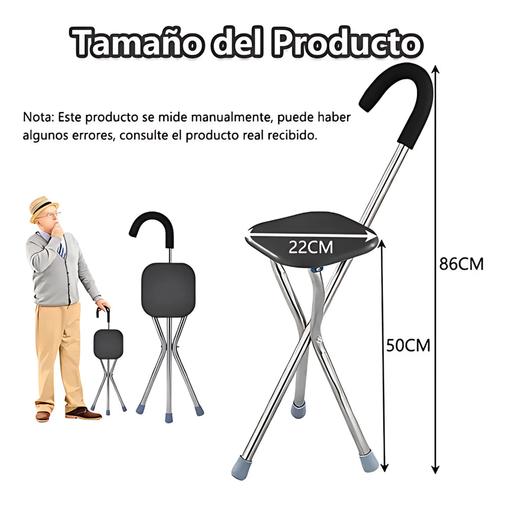 BASTÓN SILLA PLEGABLE 2 EN 1 – Soporte y descanso en un solo paso