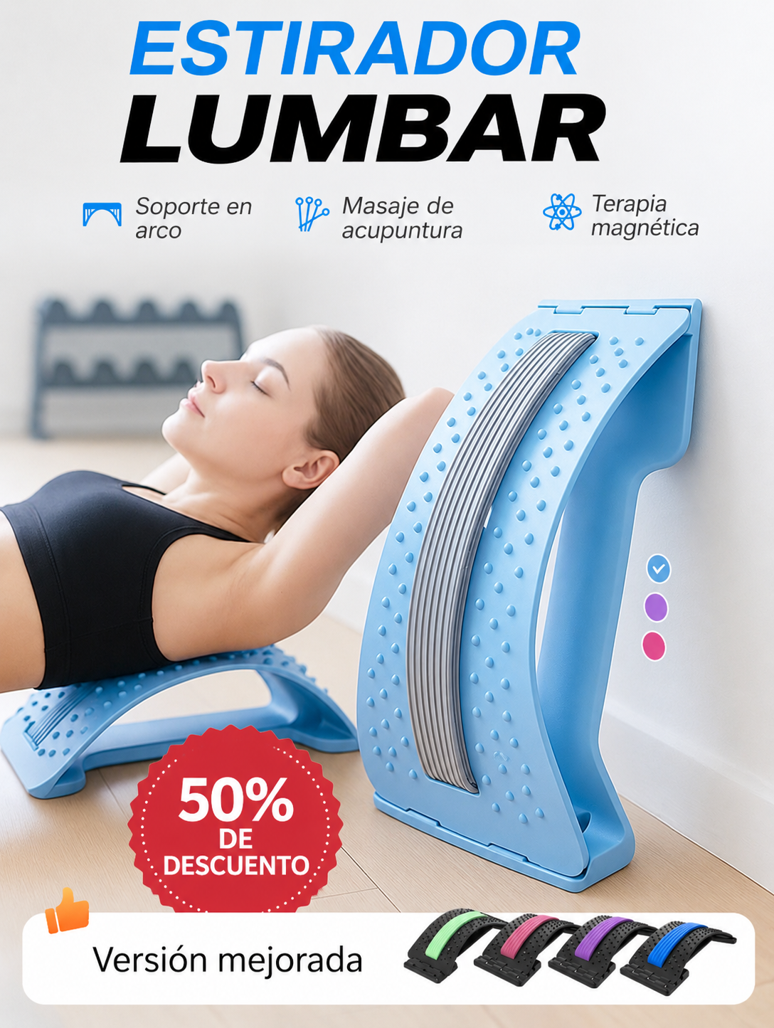 🏆Dispositivo Ortopédico de terapia lumbar, masaje y acupuntura para la zona lumbar