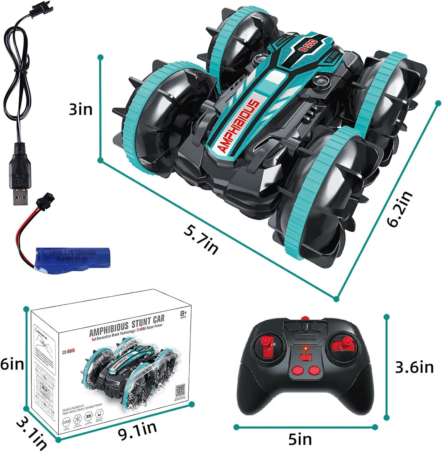 Auto RC Anfibio 360° – Resistente a Agua, Lodo y Tierra