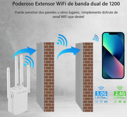 WiFi Extender Pro 5G 6 Antenas - Cobertura 360° y Velocidad de 1200 Mbps