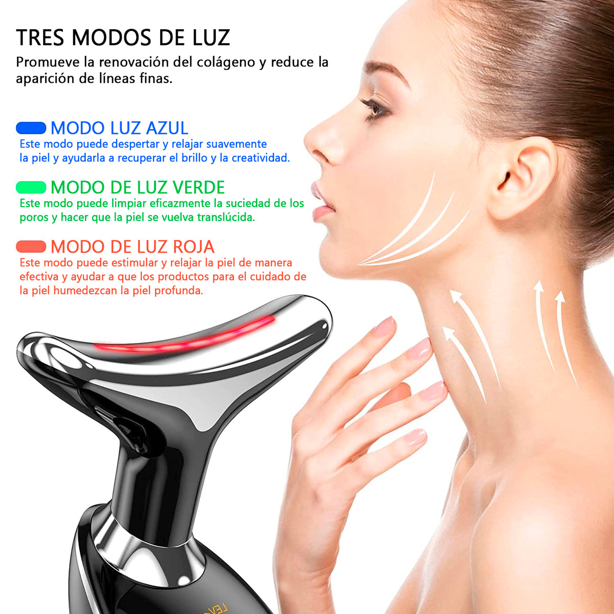 Pack Rejuvenecedor Masajeador con Luz LED Reductor de Arrugas y Papada + Suero Facial de 24K