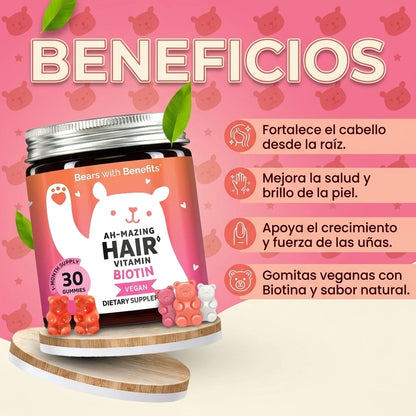 Gomitas de biotina Gomitas de biotina para cabello, piel y uñas. 5,000 mcg de vitaminas veganas de alta potencia