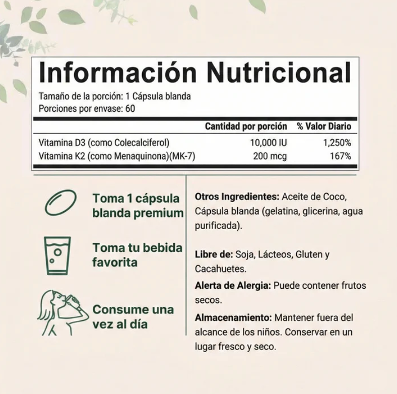 Microingredients® Vitamina D3+K2 (90 Und) | Frena el Dolor y Regenera tus Huesos