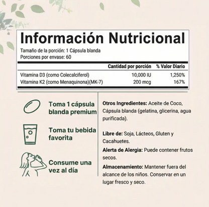 Microingredients® Vitamina D3+K2 (90 Und) | Frena el Dolor y Regenera tus Huesos