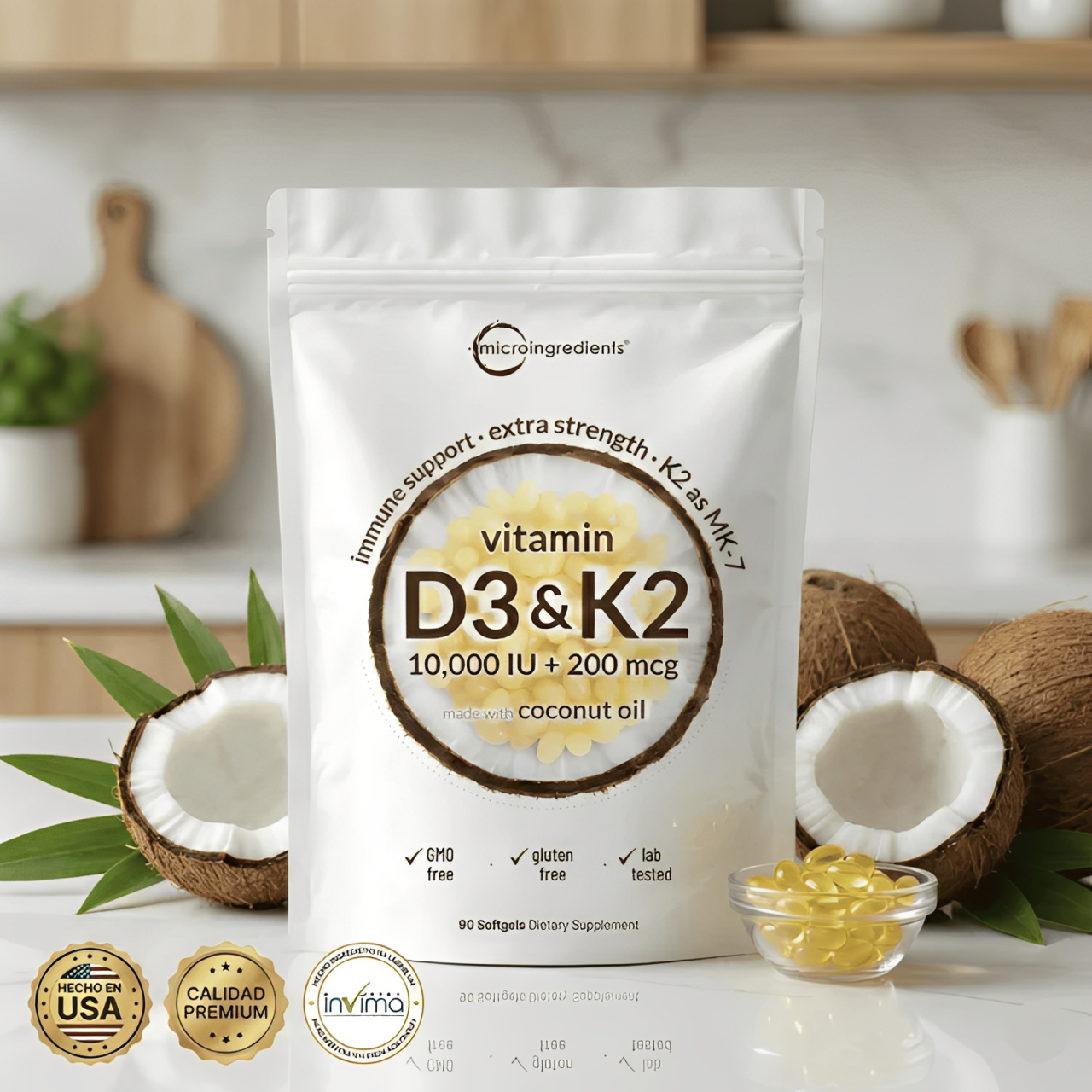 Microingredients® Vitamina D3+K2 (90 Und) | Frena el Dolor y Regenera tus Huesos