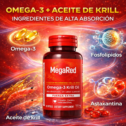 MegaRed Omega 3 – Impulsa tu testosterona y energía natural con Aceite de Krill de alta pureza