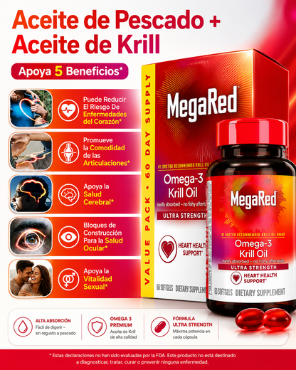 MegaRed Omega 3 – Impulsa tu testosterona y energía natural con Aceite de Krill de alta pureza
