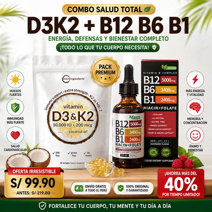 🚨 ¡OFERTA ESPECIAL! COMBO D3 + K2 + COMPLEJO B12 + B6 + B1
