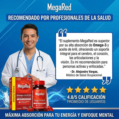 MegaRed Omega 3 – Impulsa tu testosterona y energía natural con Aceite de Krill de alta pureza
